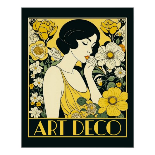 Art Deco Dag Vrouw & Bloemen Perfect Poster (Voorkant)