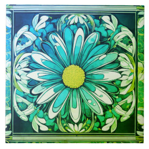 Art Deco Daisy Bloem Art Nouveau Aqua Blauw Groen Tegeltje