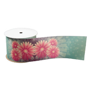  Art Deco Daisy bloem roze en groen Satijnen Lint
