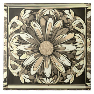 Art Deco Daisy Flower Art Nouveau Beige & Grey Tegeltje