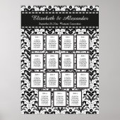 Art Deco Damask Wedding 15 Table Seating Chart Poster (Voorkant)