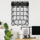Art Deco Damask Wedding 15 Table Seating Chart Poster (Thuiskantoor)