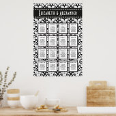 Art Deco Damask Wedding 16 Table Seating Chart Poster (Keuken)