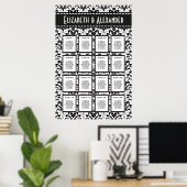 Art Deco Damask Wedding 16 Table Seating Chart Poster (Thuiskantoor)