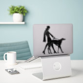 Art Deco Dame en Borzoi Die Cut Vinyl Sticker (Laptop op bureau)