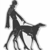Art Deco Dame en Borzoi Uitknipbare Vinyl Sticker (Voorkant)