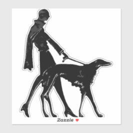 Art Deco Dame en Borzoi Uitknipbare Vinyl Sticker