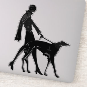 Art Deco Dame en Borzoi Uitknipbare Vinyl Sticker