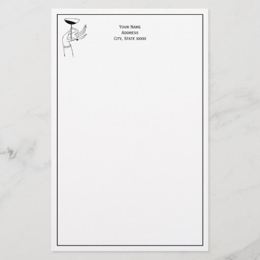 Art Deco Dame Hand die Champagneglas Vasthoudt Briefpapier (Voorkant)