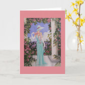 Art deco, Dame in een tuin, notakaart Kaart (Gele Bloem)