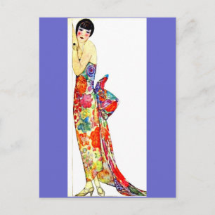 Art Deco Dame in formele jurk Briefkaart
