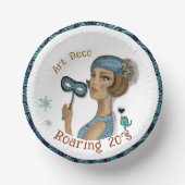 Art Deco Dame met bloem wit Papieren Kommen (Voorkant)