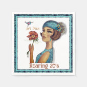 Art Deco Dame met bloem wit Servet (Voorkant)