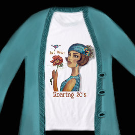 Art Deco Dame met bloem wit Tri-Blend Shirt