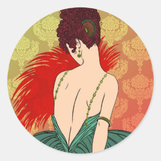 Art Deco Dame met Damast - BIANCA: Kerstmis Verled Ronde Sticker