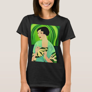 Art Deco Dame met een Fan in Jade Green T-shirt