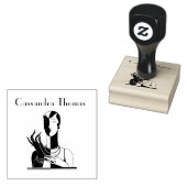 art deco dame met parels naam rubberstempel (Gestempeld)