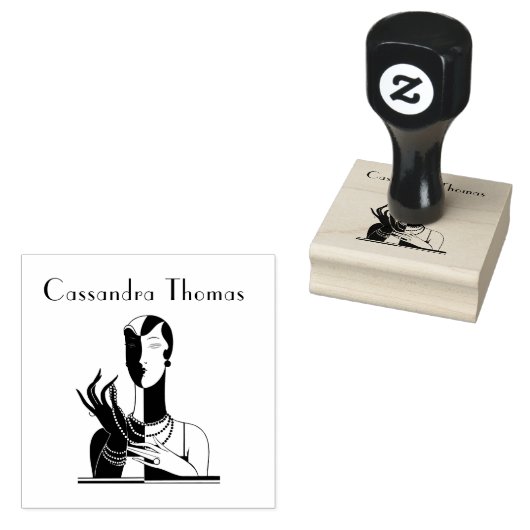 art deco dame met parels naam rubberstempel (Gestempeld)