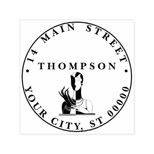  Art Deco Dame Met Parels Zwart Adres Zelfinktende Stempel (Design)