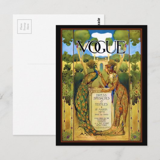 Art Deco Dame met Pauw in de tuin Briefkaart (Voorkant / Achterkant)