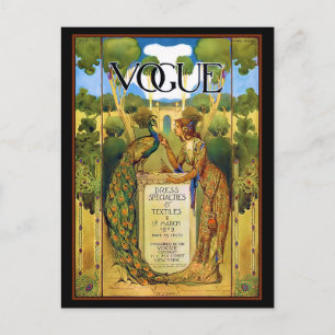 Art Deco Dame met Pauw in de tuin Briefkaart