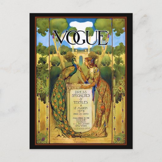 Art Deco Dame met Pauw in de tuin Briefkaart (Voorkant)