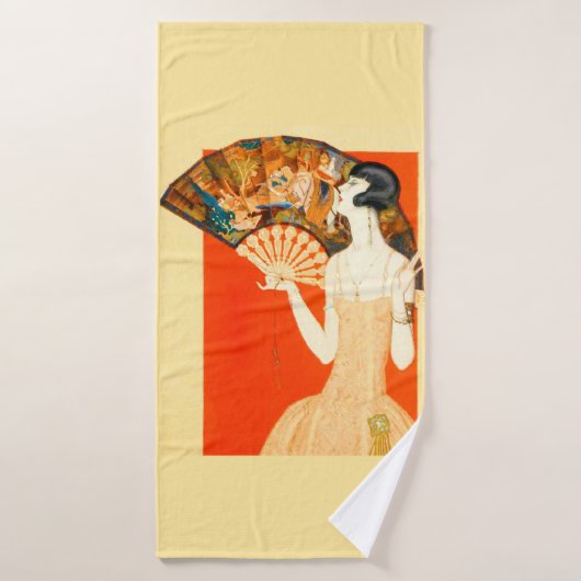art deco dame met ventilator bad handdoek (Badhanddoek)