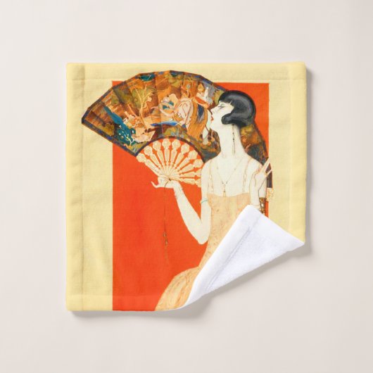 art deco dame met ventilator bad handdoek (Wasdoekje)