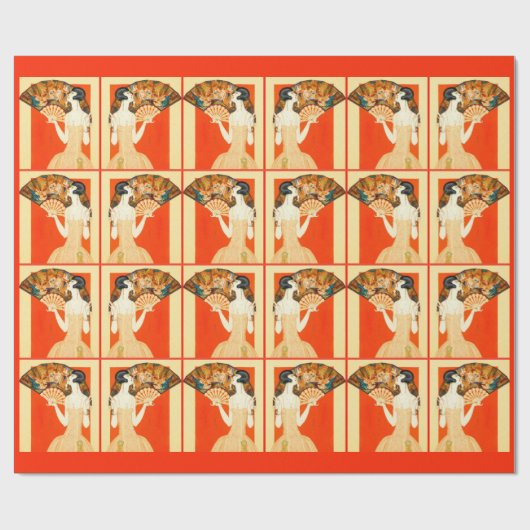 art deco dame met ventilator cadeaupapier (Vlak)