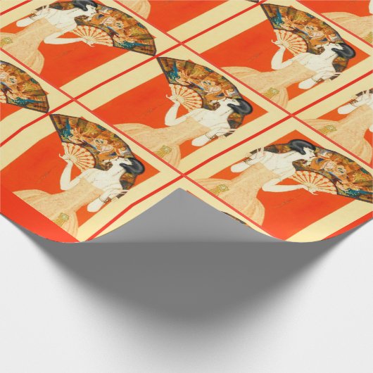 art deco dame met ventilator cadeaupapier (Hoek)