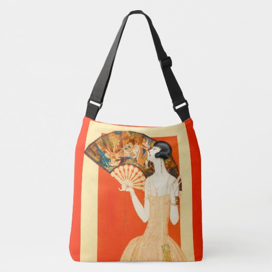 art deco dame met ventilator crossbody tas (Voorkant)