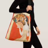 art deco dame met ventilator crossbody tas (Dichtbij)