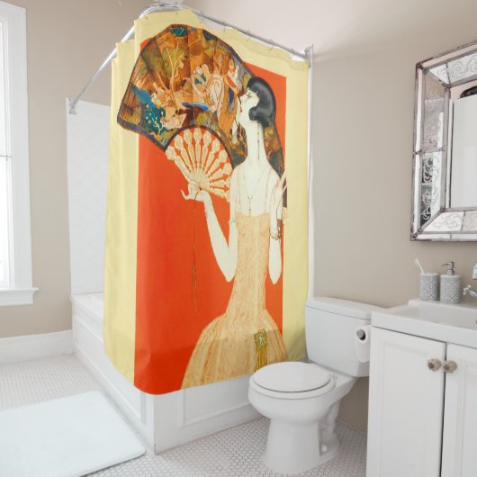 art deco dame met ventilator douchegordijn (In situ)