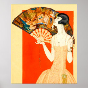 art deco dame met ventilator poster