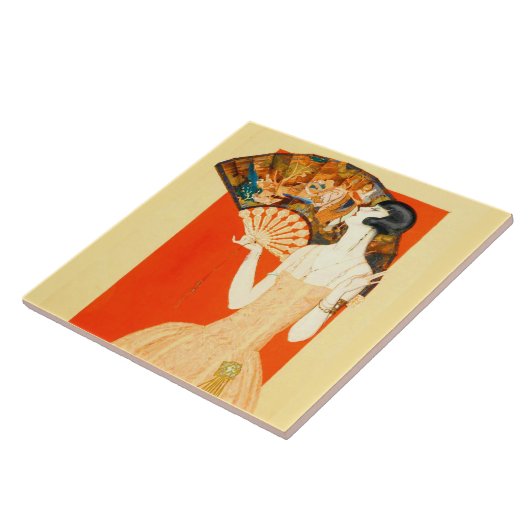 art deco dame met ventilator tegeltje (Zijkant)