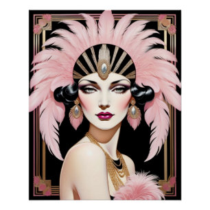Art Deco Dame met veren hoofdjurk. Perfect Poster