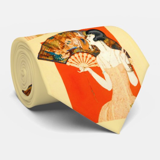 art deco dame met waaier print stropdas (Opgerold)