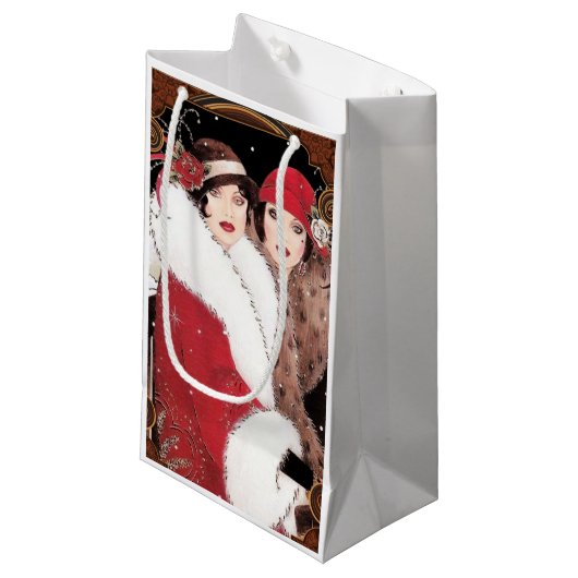 Art Deco-dames kerstfeestdag Klein Cadeauzakje (Voorkant Gekanteld)