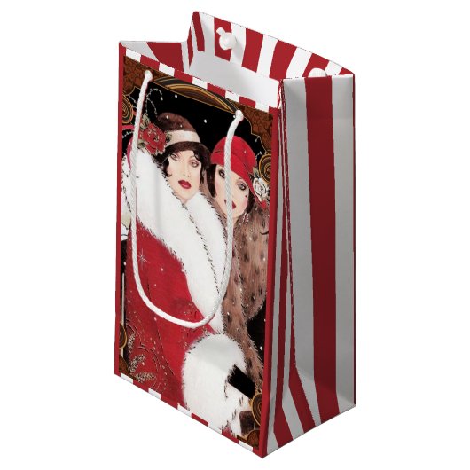 Art Deco-dames kerstfeestdag Klein Cadeauzakje (Voorkant Gekanteld)