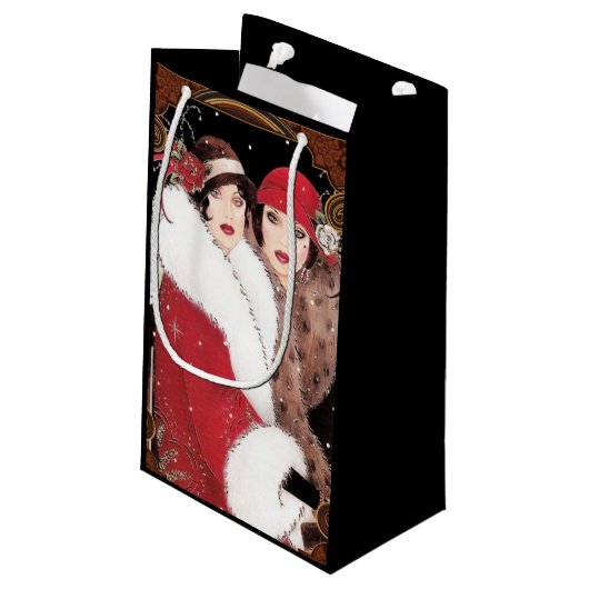  Art Deco-dames kerstfeestdag Klein Cadeauzakje (Achterkant Gekanteld)