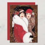 Art Deco-dames met kerstrood goud Feestdagenkaart<br><div class="desc">Prachtige  retro kerstkunst deco vrouwen met een vakantiekaart. Verstuur een van deze prachtige kunstdeco vrouwen met een vakantiekaart naar vrienden en familie. Ook perfect voor verzamelaars. Bekijk het Art Deco collectie in mijn winkel voor meer als dit.</div>