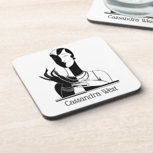 Art Deco Dames Met Parels Zwart Transp Bier Onderzetter