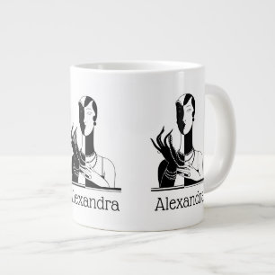 Art Deco Dames Met Parels Zwart Transp Grote Koffiekop