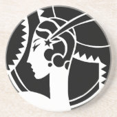 Art Deco Damesilhouet | Geometrische Vintage Zandsteen Onderzetter (Voorkant)