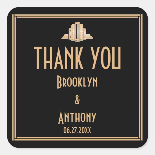 Art Deco Dank je Wel Grote Gatsby Trouwstickers Vierkante Sticker (Voorkant)