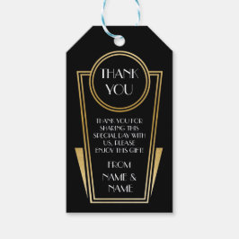 Art Deco Dank u 20s Labels Zwart Goud Bruiloft Cadeaulabel