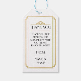 Art Deco Dank u Labels Wit Goud Bruiloft Cadeaulabel