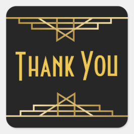 Art Deco Dank u Zwart & Goud Gatsby Bruiloft Vierkante Sticker