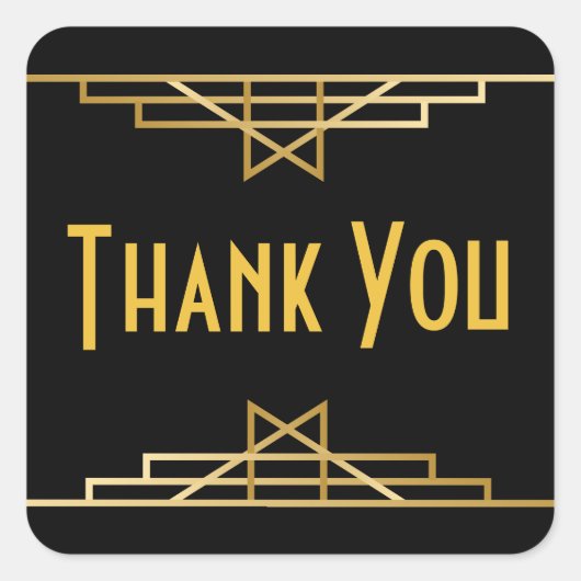 Art Deco Dank u Zwart & Goud Gatsby Bruiloft Vierkante Sticker (Voorkant)