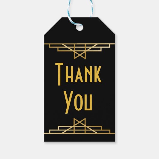 Art Deco Dank u Zwart & Goud Grote Gatsby Party Cadeaulabel (Voorkant)